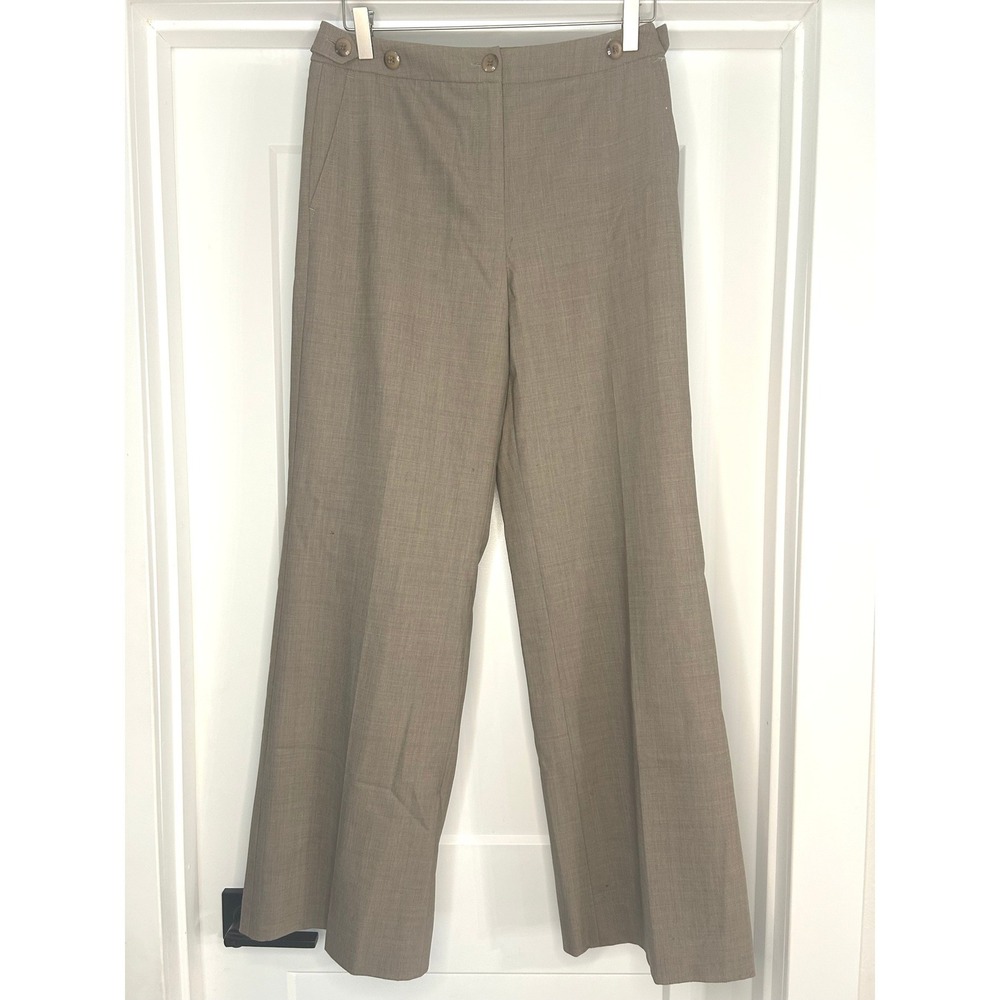VTG Talbots Womens 6 Wide Leg Tan Button Waist Stretch Dress Pants Old Money